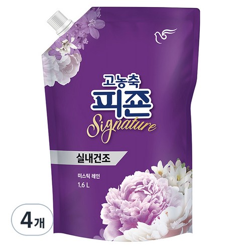 피죤 고농축 시그니처 섬유유연제 리필 미스틱레인, 1600ml, 4개