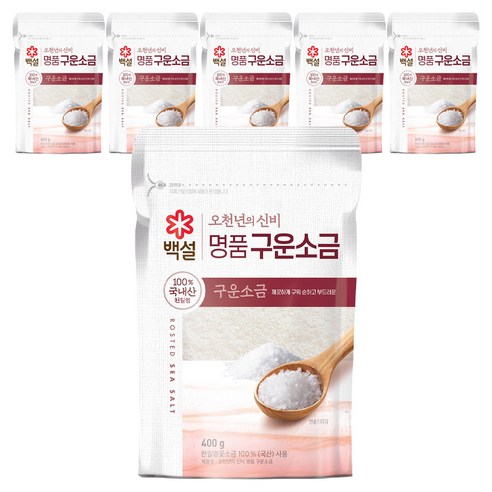 백설 천일염 구운소금, 400g, 6개
