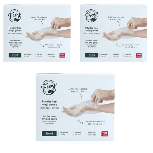프로그 비닐 위생 장갑, 500개입, 3개