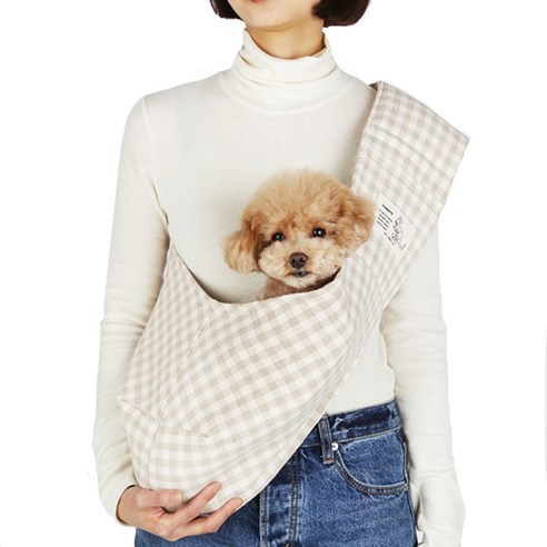 이츠독 캥거루 강아지 슬링백, 체크베이지