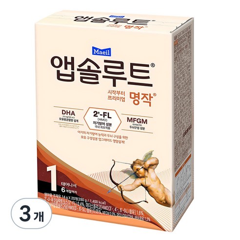 앱솔루트 시작부터 프리미엄 명작 스틱분유 1단계, 20개입, 3개
