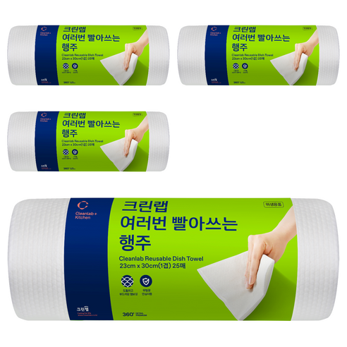 크린랲 여러 번 빨아쓰는 롤형 행주, 25개입, 4개