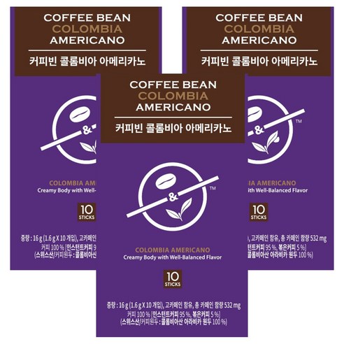 커피빈 콜롬비아 아메리카노 스틱커피, 1.6g, 10개입, 3개