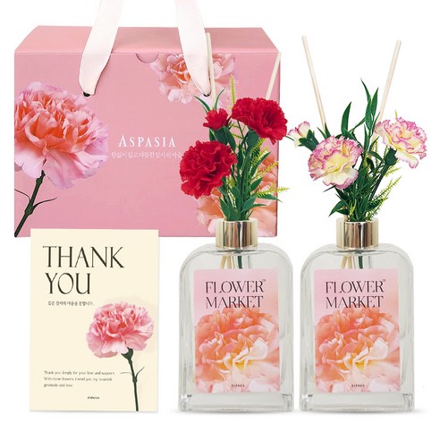 아스파시아 카네이션 디퓨저 핑크 200ml + 레드 200ml 선물세트, 1세트, 양재꽃시장
