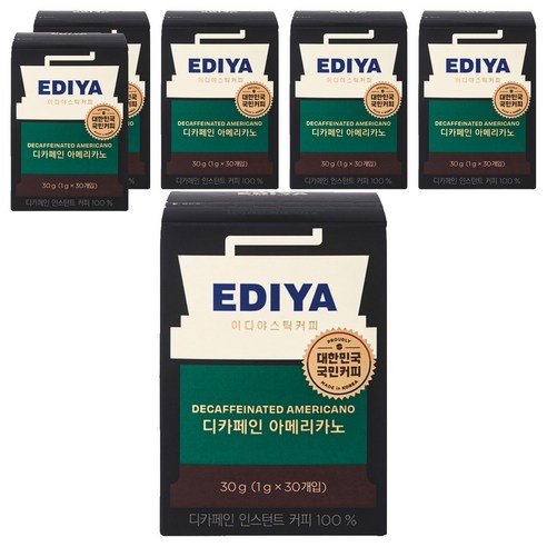 이디야 디카페인 아메리카노 원두커피스틱, 1g, 30개입, 6개