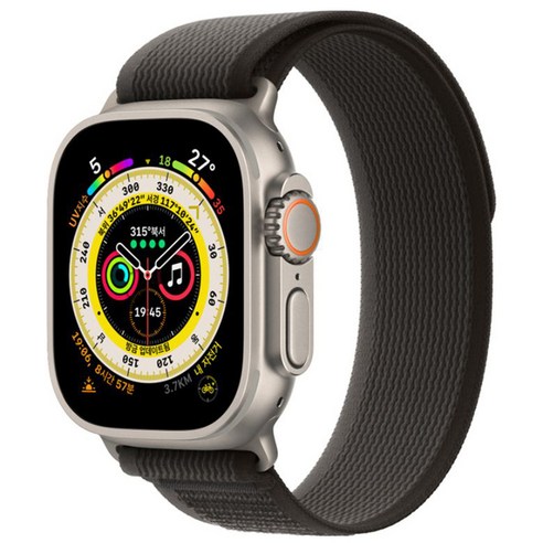 Apple 애플워치 Ultra 트레일 루프 49mm GPS+Cellular 티타늄 케이스, 블랙/그레이 S/M