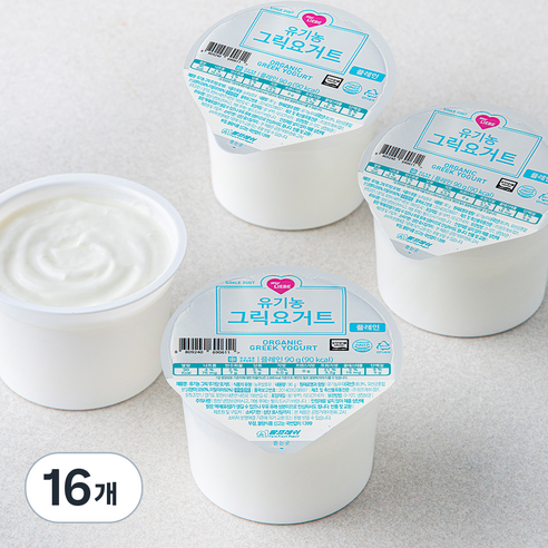 팜프레쉬 유기가공식품 인증 그릭 무가당 요거트, 90g, 16개