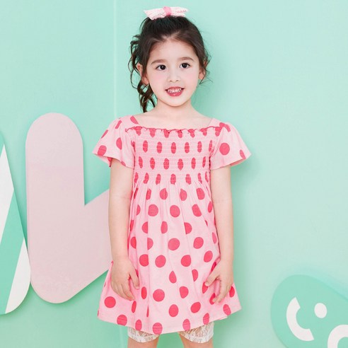 마리앤모리 여아용 핑크빅도트원피스