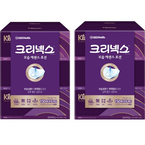 크리넥스 보습에센스 로션 천연펄프 미용티슈 3겹, 6개입, 2팩