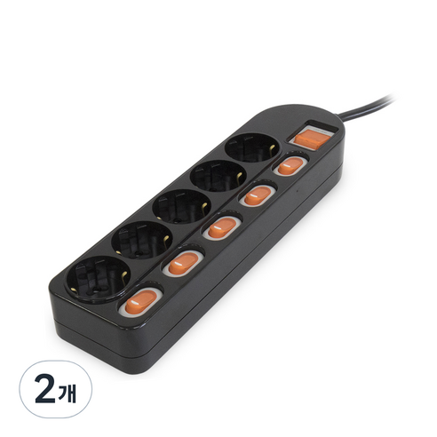파워존 메인 개별 안전 멀티탭 5구 블랙 16A ME5100B, 2개, 10m