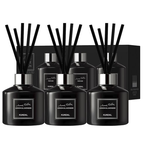 쿤달 퍼퓸 디퓨저 아로마에디션 200ml 3개 + 섬유스틱 15개 세트, 레몬앤라벤더