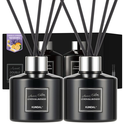 쿤달 퍼퓸 디퓨저 아로마 에디션 2개 + 섬유스틱 10개, 레몬앤라벤더향, 200ml, 1세트