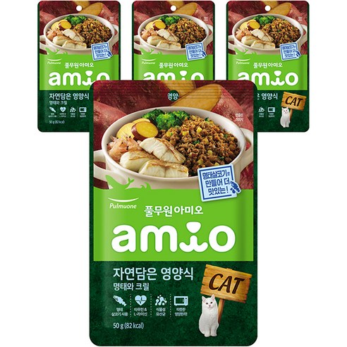 풀무원아미오 고양이 자연담은영양식 명태와 크릴 습식사료, 명태, 50g, 4개