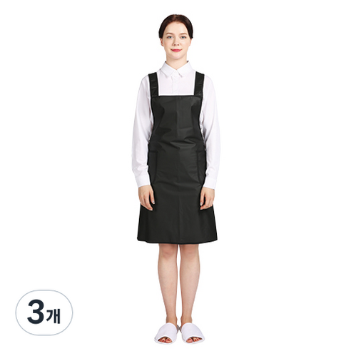 웰프런 우레탄 방수앞치마 검정파이핑 소, 무광블랙, 3개
