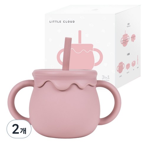 리틀클라우드 유아용 꿀단지 멀티 빨대컵 250ml, 2개, 로즈핑크