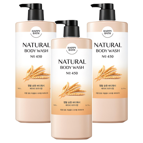 해피바스 내추럴 정말 순한 바디워시, 900g, 3개