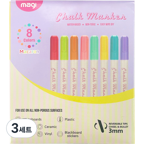 동아피엠에스 마카롱칼라 블랙보드 윈도우마카 8색 세트 3mm, 혼합색상, 3세트