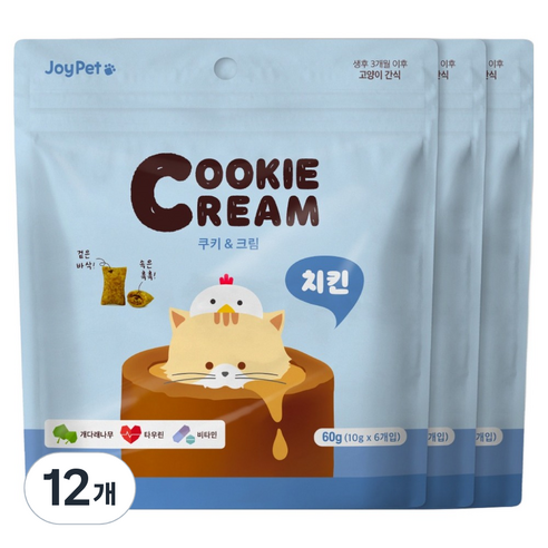 조이펫 고양이 쿠키 앤 크림 간식, 치킨, 60g, 12개