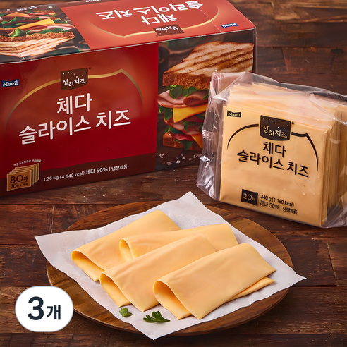 상하치즈 체다 슬라이스 치즈, 17g, 80매입, 3개