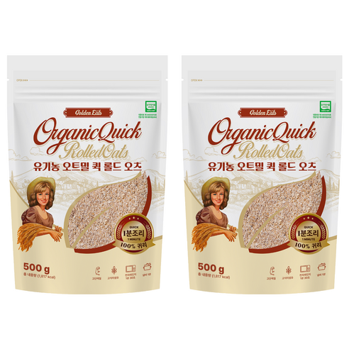 골든잇츠 유기농 퀵 오트밀, 500g, 2개