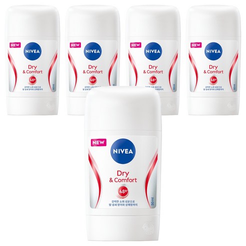 니베아 데오드란트 스틱 드라이 앤 콤포트, 50ml, 5개