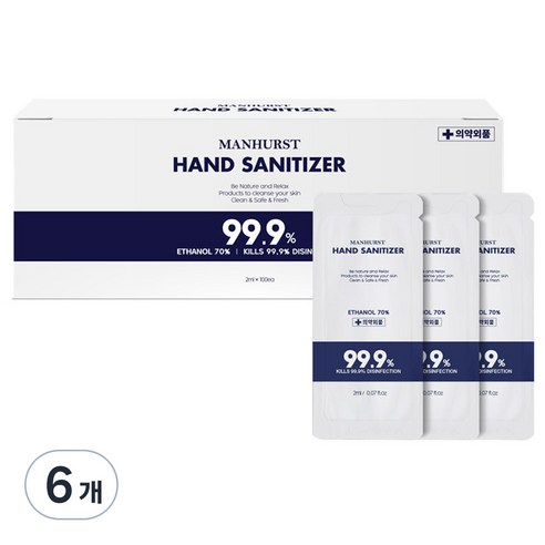 맨허스트 일회용 손 소독제 100p, 200ml, 6개