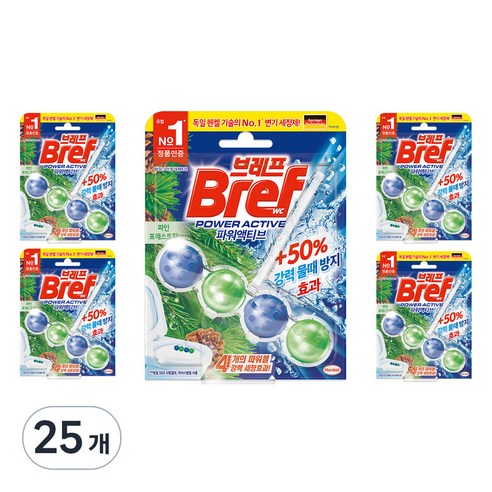 브레프 파워액티브 변기세정제 파인향, 50g, 25개