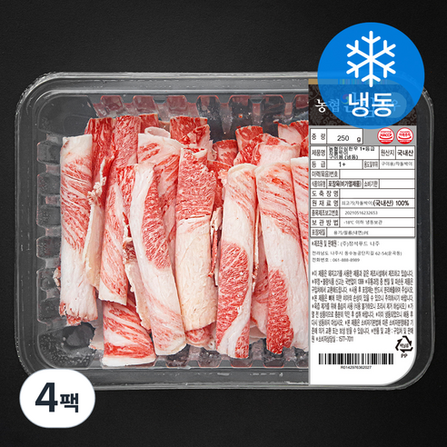 농협안심한우 차돌박이 1+등급 구이용 (냉동), 4팩, 250g