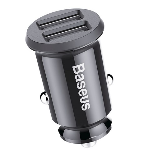 베이스어스 듀얼 충전 3.1A 스마트 차량용 고속 충전기, Baseus Grain Car Charger (Dual USB 5V 3.1A ) Cluster Black, 블랙