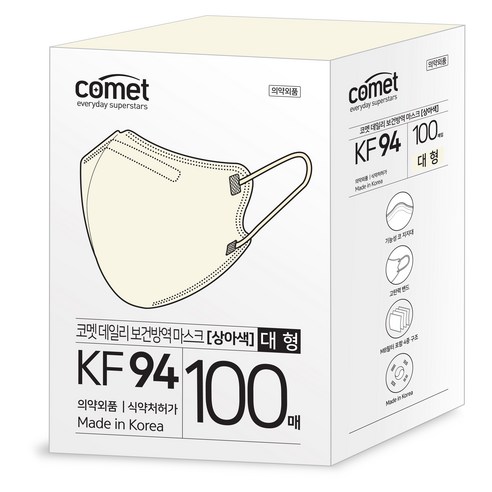 코멧 KF94 데일리 새부리형 보건방역 마스크 대형 와이드핏, 5개입, 20개, 상아색
