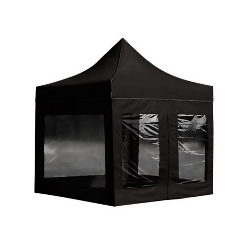 윈에어 캐노피천막 방수지붕 + 프레임 + 투명일반형 바람막이 ABD세트, 블랙