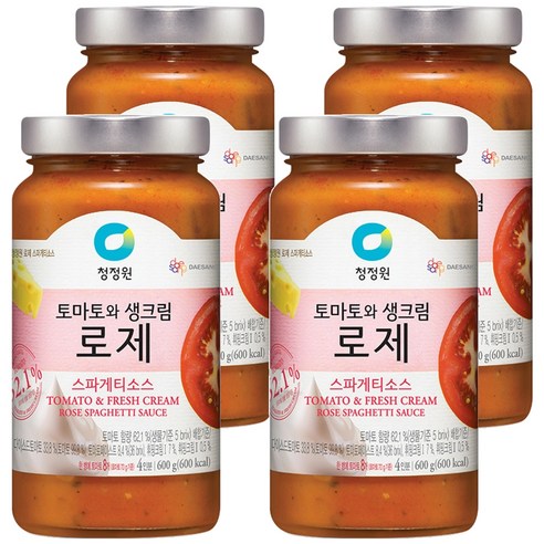 청정원 토마토와생크림 로제 스파게티소스, 600g, 4개