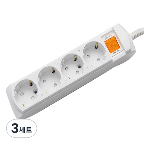 지앤탭 접지 통합절전형 멀티탭 4구 GS-C16A4 1p + 안전커버 랜덤발송 2p 세트, 6m, 화이트, 3세트