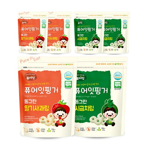 퍼핑링 퓨어잇 핑거 동그란 딸기사과링 3p + 시금치링 3p, 딸기사과, 시금치, 1세트 Best Top5