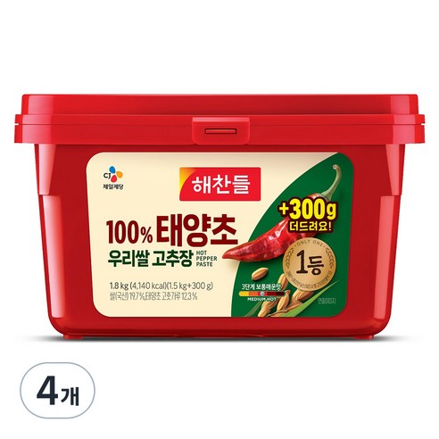 100% 태양초 우리쌀 고추장, 1.8kg, 4개