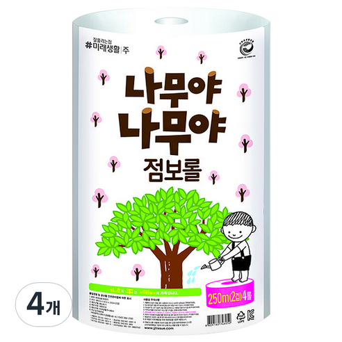 나무야나무야 점보롤 2겹 250m, 4롤, 4개