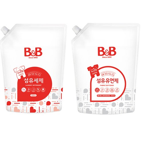 비앤비 유아 섬유유연제 리필 베르가못 1500ml + 섬유세제 리필 1500ml 세트, 1세트
