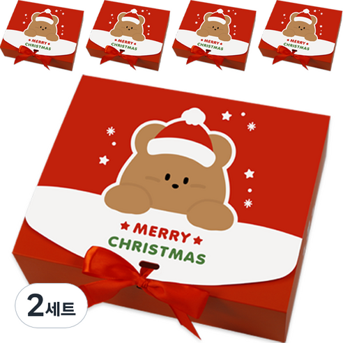 도나와친구들 크리스마스 직사각 선물 포장 상자 5p + 리본 5p 세트 중 24 x 20 cm, 산타 호두, 2세트