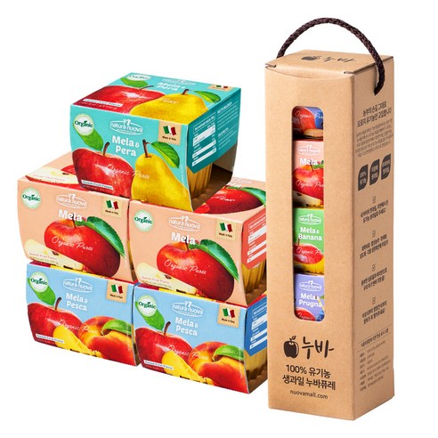네츄럴누바 유기농 생과일 퓨레 배 200g + 사과 200g x 2p + 복숭아 200g x 2p 선물세트, 배, 사과, 복숭아, 1세트