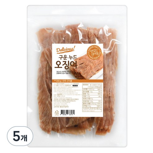 해맑은푸드 구운 누드 오징어, 200g, 5개