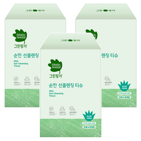 그린핑거 순한 선클렌징 티슈, 30매입, 3개