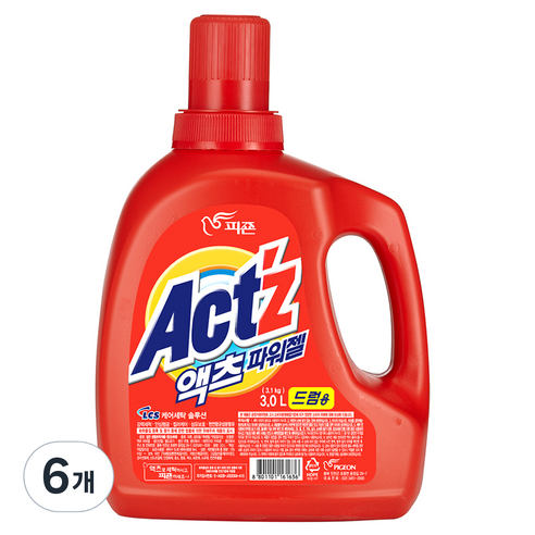 액츠 파워젤 드럼용 액상세제 본품, 3L, 6개