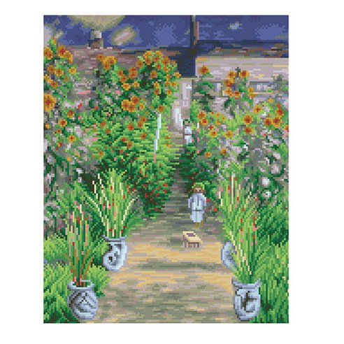 디클레어 액자 캔버스형 보석십자수 DIY 키트 40 x 50 cm, 1세트, 모네 아이와 해바라기 정원
