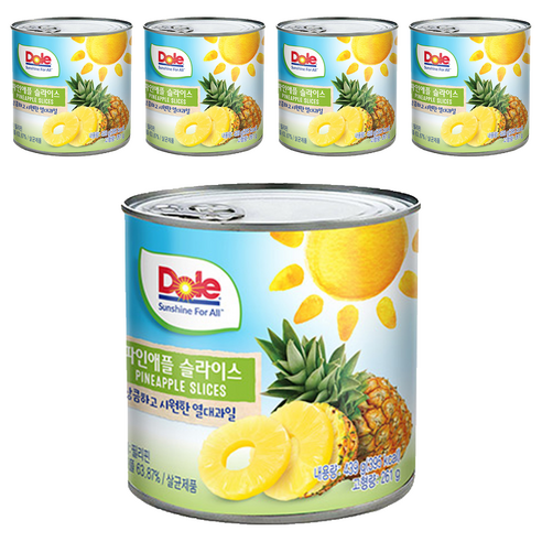 돌 파인애플 슬라이스 통조림, 439g, 5개