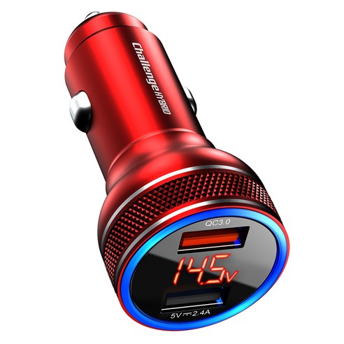 챌린지하이브리드 LED 전압표시 퀄컴 퀵차지3.0 듀얼 차량용 고속 충전기, 레드, CHC-8000QD