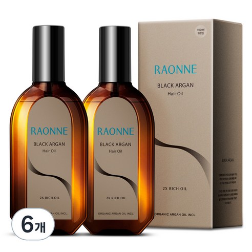 라온느 블랙 아르간 2X 리치 극손상 헤어오일, 6개, 100ml