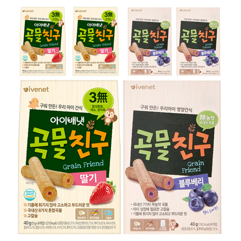 아이배냇 곡물친구 블루베리 40g 3p + 딸기 40g 3p, 1세트