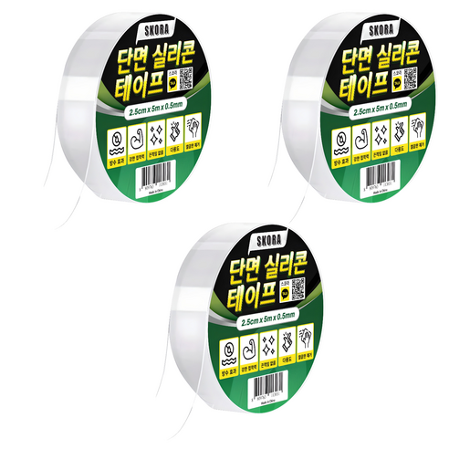 스코라 단면 실리콘 테이프 2.5cm x 5m x 0.5mm, 3개