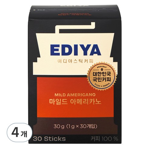 이디야 비니스트 마일드 아메리카노 원두커피믹스, 1g, 30개입, 4개