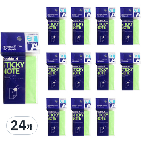 더블에이 스티키 노트 76 x 51 mm, 24개, 네온라임